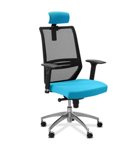 Кресло в офис Aero lux с подголовником, сетка/ткань TW / черная/голубая в Ярославле