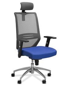 Кресло в офис Aero с подголовником, сетка/ткань TW / черная/ синяя в Ярославле
