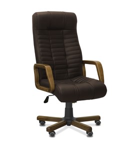 Офисное кресло для руководителя Атлант W, экокожа премиум / тёмно-коричневая CN1113/ дерево - орех в Ярославле