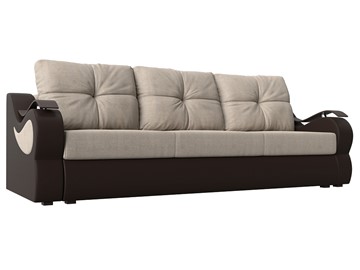 Прямой диван Меркурий еврокнижка, Бежевый/коричневый (рогожка/экокожа) в Ярославле