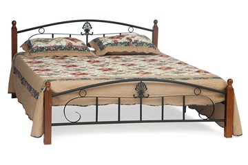 Кровать с основанием РУМБА (AT-203)/ RUMBA дерево гевея/металл, 160*200 см (Queen bed), красный дуб/черный в Ярославле