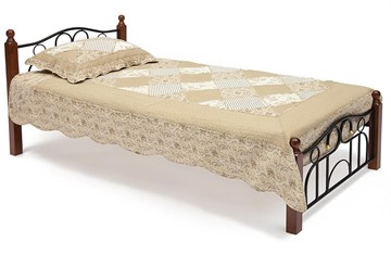 Спальная кровать AT-808 дерево гевея/металл, 90*200 см (Single bed), красный дуб/черный в Ярославле