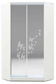 Шкаф 2200х1103, ХИТ У-22-4-66-05, бабочки, 2 зеркала, белая шагрень в Ярославле