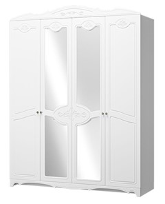Шкаф четырехдверный в спальню Лотос ШР-4 (Белый) 2 зеркала в Ярославле