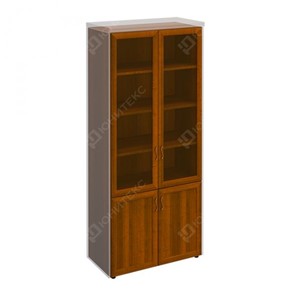 Шкаф для документов со стеклянными дверьми в рамке Мастер, темный орех (90х45х208) МТ 379 в Рыбинске