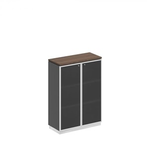 Шкаф для документов средний со стеклянными дверьми в рамке Bravo, дуб гладстоун/антрацит премиум (90х40х124,6) в Ярославле