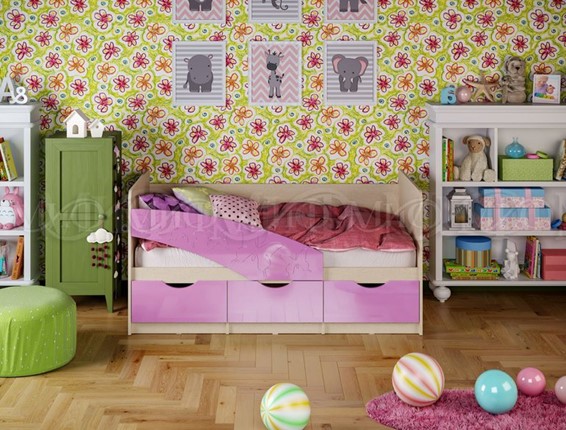 Кровать в детскую Бабочки 800*1600, Сиреневый глянец в Ярославле - изображение