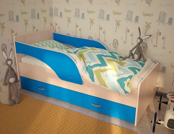 Детская кровать с ящиками Максимка, корпус Млечный дуб, фасад Синий в Рыбинске - предосмотр