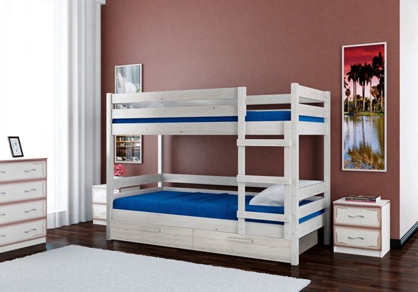 Кровать в детскую Джуниор двухъярусная с ящиками (Белый Античный) в Ярославле - изображение