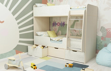 Детская двухэтажная кровать Малыш двойняшка 70х160, корпус Дуб молочный, фасад Фейритейл в Ярославле - предосмотр