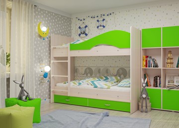 Двухэтажная детская кровать Мая на щитах, корпус Млечный дуб, фасад Салатовый в Рыбинске - предосмотр 2