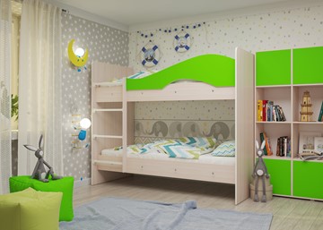 Двухэтажная детская кровать Мая на щитах, корпус Млечный дуб, фасад Салатовый в Рыбинске - предосмотр 1
