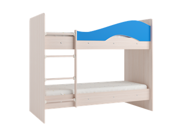 Двухъярусная кровать Мая на щитах со шкафом и ящиками, корпус Млечный дуб, фасад Синий в Ярославле - предосмотр 1