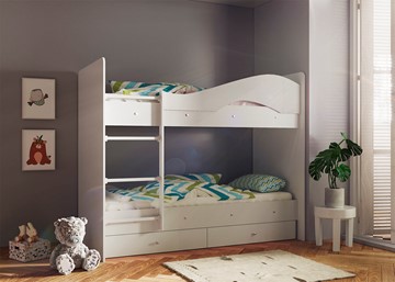 Детская двухъярусная кровать Мая с 2 ящиками на щитах, цвет Млечный дуб в Ярославле