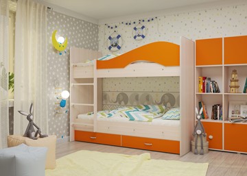 Кровать 2-ярусная Мая с 2 ящиками на щитах, корпус Млечный дуб, фасад Оранжевый в Рыбинске - предосмотр 3