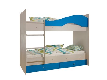 Двухэтажная детская кровать Мая с 2 ящиками на щитах, корпус Млечный дуб, фасад Синий в Рыбинске - предосмотр 4