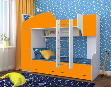 Детская кровать-шкаф Юниор-2, каркас Белое дерево, фасад Оранжевый в Ярославле