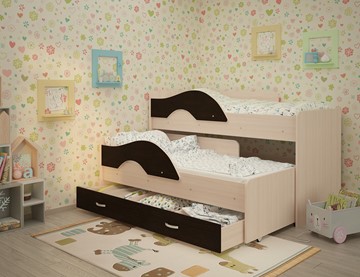 Двухэтажная детская кровать Радуга 1.6 с ящиком, корпус Млечный дуб, фасад Венге в Ярославле - предосмотр 1