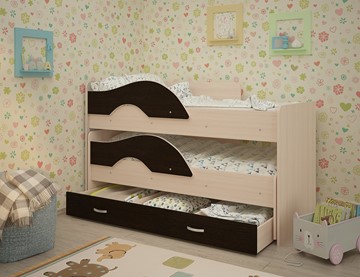 Двухэтажная детская кровать Радуга 1.6 с ящиком, корпус Млечный дуб, фасад Венге в Рыбинске