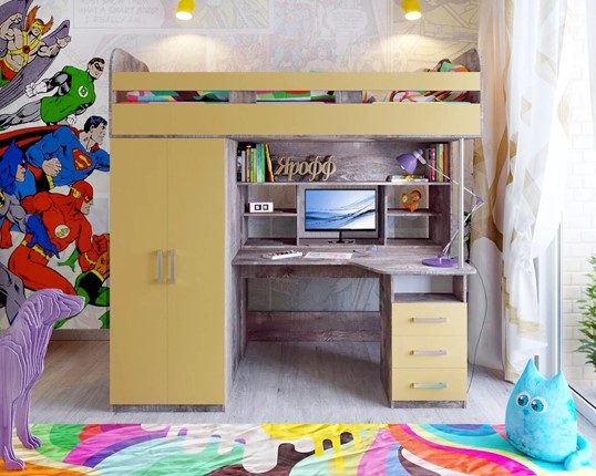 Кровать-чердак детская Аракс, каркас Бетон, фасад Зира в Ярославле - изображение