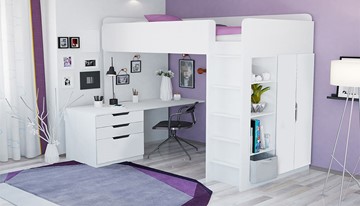Кровать 2-х ярусная с письменным столом и шкафом POLINI Kids Simple Белый в Рыбинске - предосмотр 1