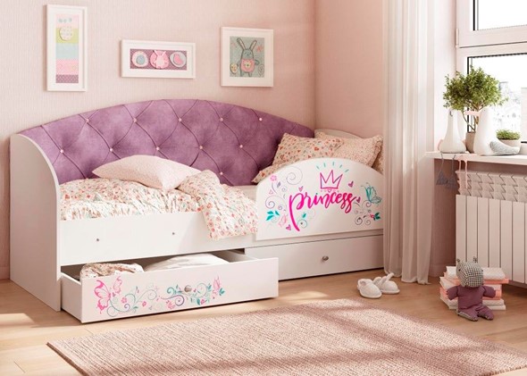 Детская кровать Эльза с бортиком, Фиолетовый (латы) в Ярославле - изображение