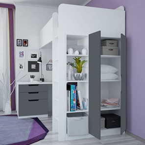 Кровать-чердак с письменным столом и шкафом POLINI Kids Simple Белый / Серый в Ярославле - предосмотр 1