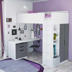 Кровать-чердак с письменным столом и шкафом POLINI Kids Simple Белый / Серый в Ярославле - предосмотр 3