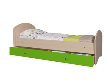 Детская кровать с ящиком Мозайка без бортиков, корпус Млечный дуб/фасад Лайм (щиты) в Ярославле