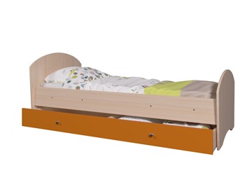 Кровать детская с ящиком Мозайка без бортиков, корпус Млечный дуб/фасад Оранжевый (щиты) в Ярославле