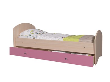 Детская кровать с ящиком Мозайка без бортиков, корпус Млечный дуб/фасад Розовый (щиты) в Ярославле