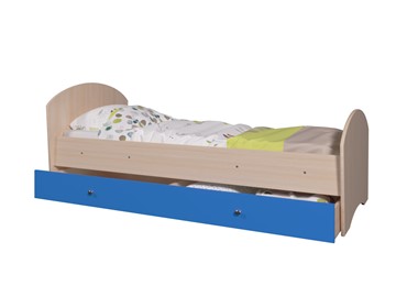 Кровать детская с ящиком Мозайка без бортиков, корпус Млечный дуб/фасад Синий (щиты) в Ярославле