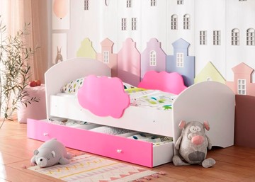 Детская кровать Тучка с ящиком, корпус Белый, фасад Розовый в Рыбинске