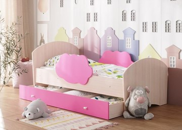 Детская кровать Тучка с ящиком, корпус Дуб млечный, фасад Розовый в Рыбинске