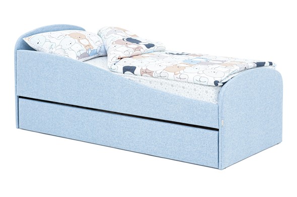 Мягкая кровать с ящиком Letmo небесный (рогожка) в Ярославле - изображение