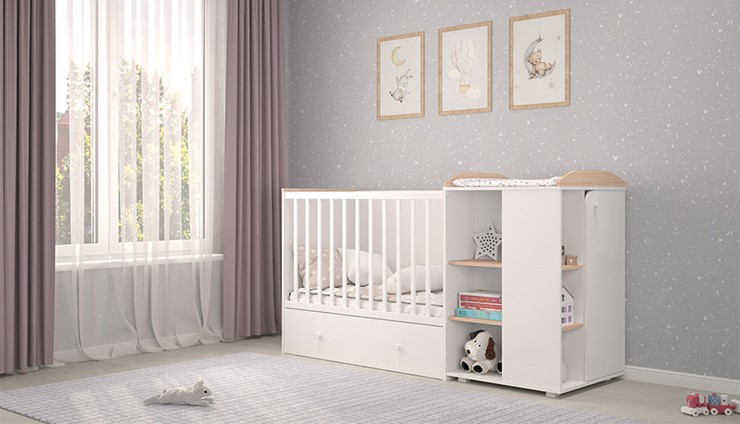 Детская кровать с комодом POLINI Kids Ameli 800 Белый / Дуб пастельный, серия AMELI в Ярославле - изображение 2