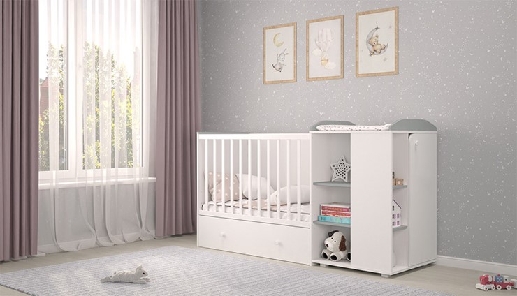 Детская кровать с комодом POLINI Kids Ameli 800 Белый / Серый, серия AMELI в Ярославле - изображение 2