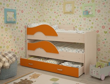 Детская 2-х ярусная кровать Радуга 1.6 с ящиком, корпус Млечный дуб, фасад Оранжевый в Рыбинске