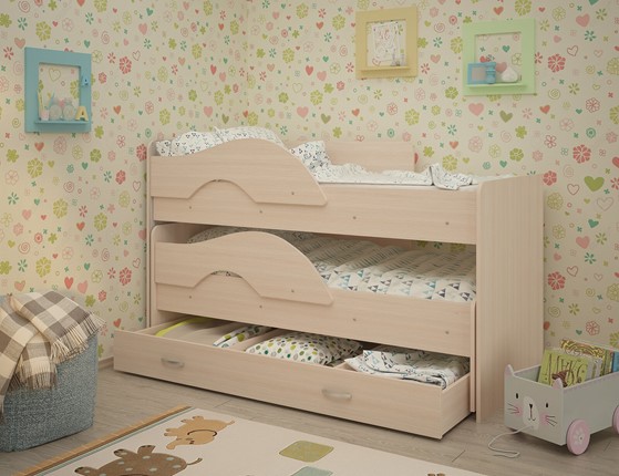 Детская двухэтажная кровать Радуга 1.6 с ящиком, цвет Млечный дуб в Рыбинске - изображение