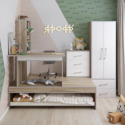 Комплект мебели в детскую Подиум, Ясень/Белое дерево в Ярославле - изображение