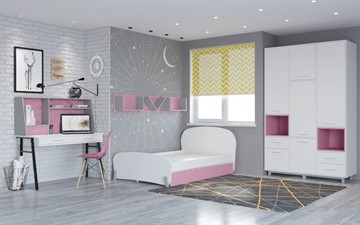 Подростковая мебель POLINI Kids Mirum №4 Белый / Серый / Розовый в Рыбинске
