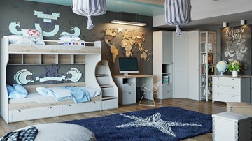 Детская спальня Ривьера №2 (Дуб Бонифацио/Белый) в Рыбинске