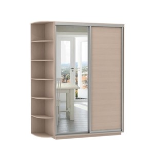 Шкаф 2-дверный Хит (ДСП/Зеркало) со стеллажом, 1500x600x2200, дуб молочный в Ярославле