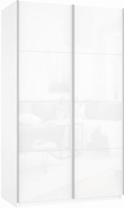 Шкаф 2-дверный Прайм (Белое стекло/Белое стекло) 1200x570x2300, белый снег в Ярославле - изображение