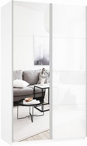 Шкаф 2-дверный Прайм (Зеркало/Белое стекло) 1400x570x2300, белый снег в Ярославле - предосмотр