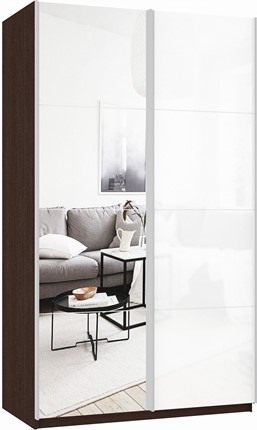 Шкаф 2-х створчатый Прайм (Зеркало/Белое стекло) 1200x570x2300, венге в Ярославле - изображение