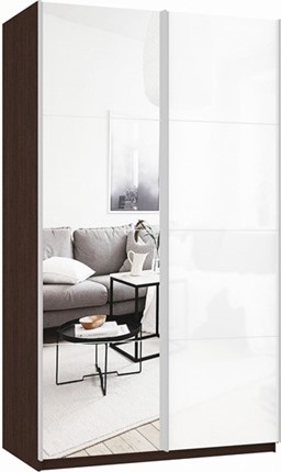 Шкаф 2-х створчатый Прайм (Зеркало/Белое стекло) 1600x570x2300, венге в Ярославле - изображение