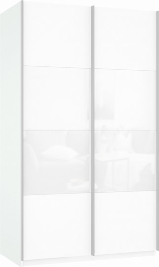Шкаф-купе 2-х дверный Прайм (ДСП/Белое стекло) 1600x570x2300, белый снег в Ярославле - изображение 2