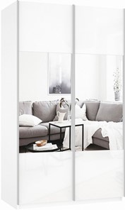 Шкаф 2-дверный Прайм (Зеркало/Белое стекло) 1400x570x2300, белый снег в Ярославле - предосмотр 2
