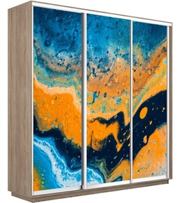 Шкаф 3-х створчатый Экспресс 2100х450х2200, Абстракция оранжево-голубая/дуб сонома в Ярославле